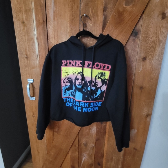 Pink Floyd Sweaters - Pink Floyd Women's Size XL Black Dark Side of the Moon Cropped Hoodie